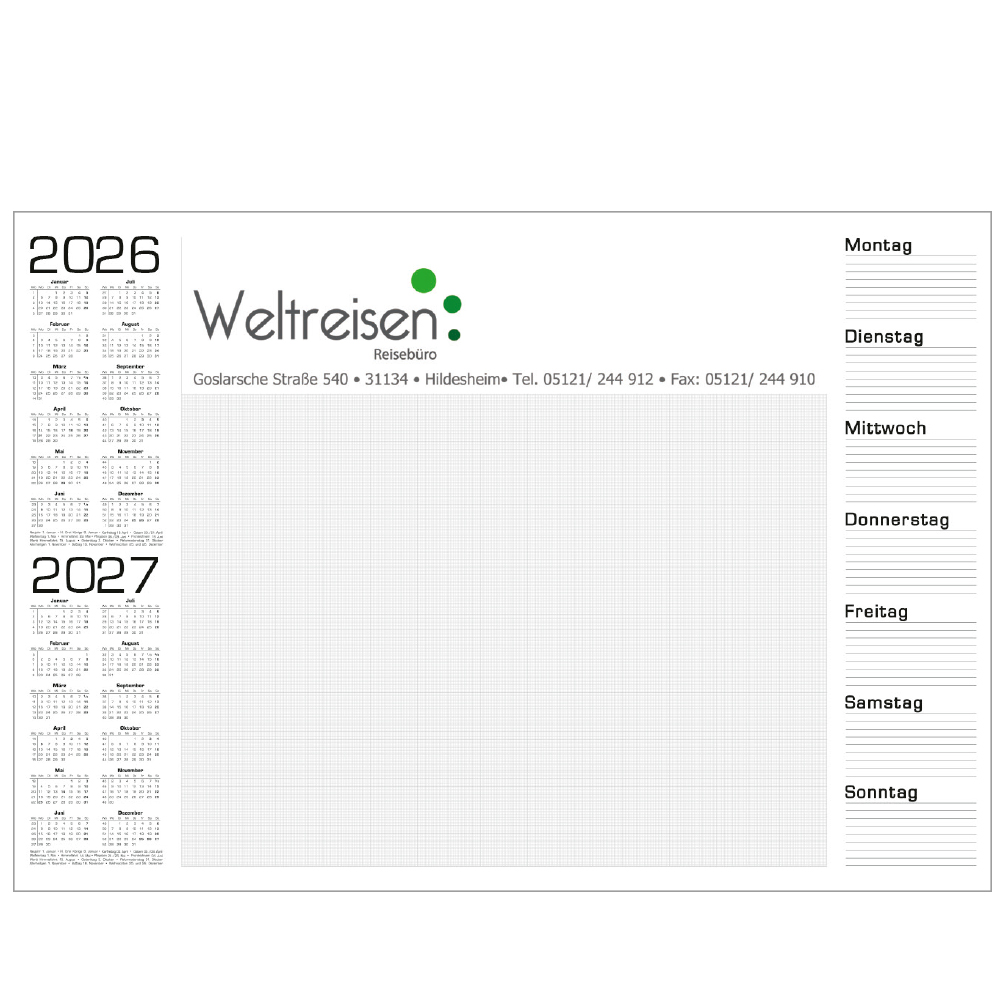 Werbeartikel Schreibtischunterlage mit Millimeter-Papier und Jahresübersicht, mit Werbedruck