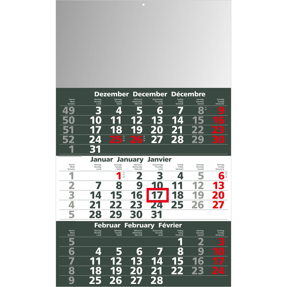 Werbeartikel 3-Monats-Kalender anthrazit Ausführung ohne Werbedruck
