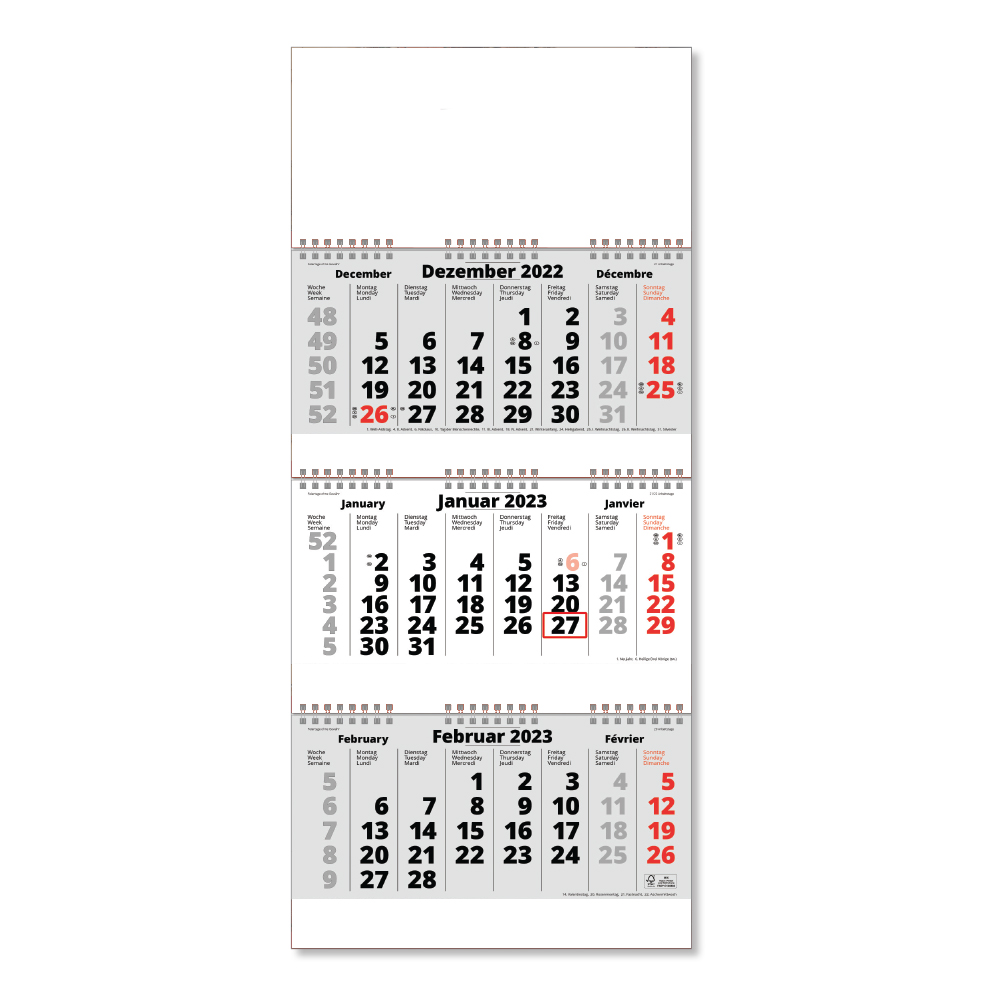 Werbeartikel 3 Monats Kalender Fold -3 Wire-O-Bindung ohne Werbeanbringung