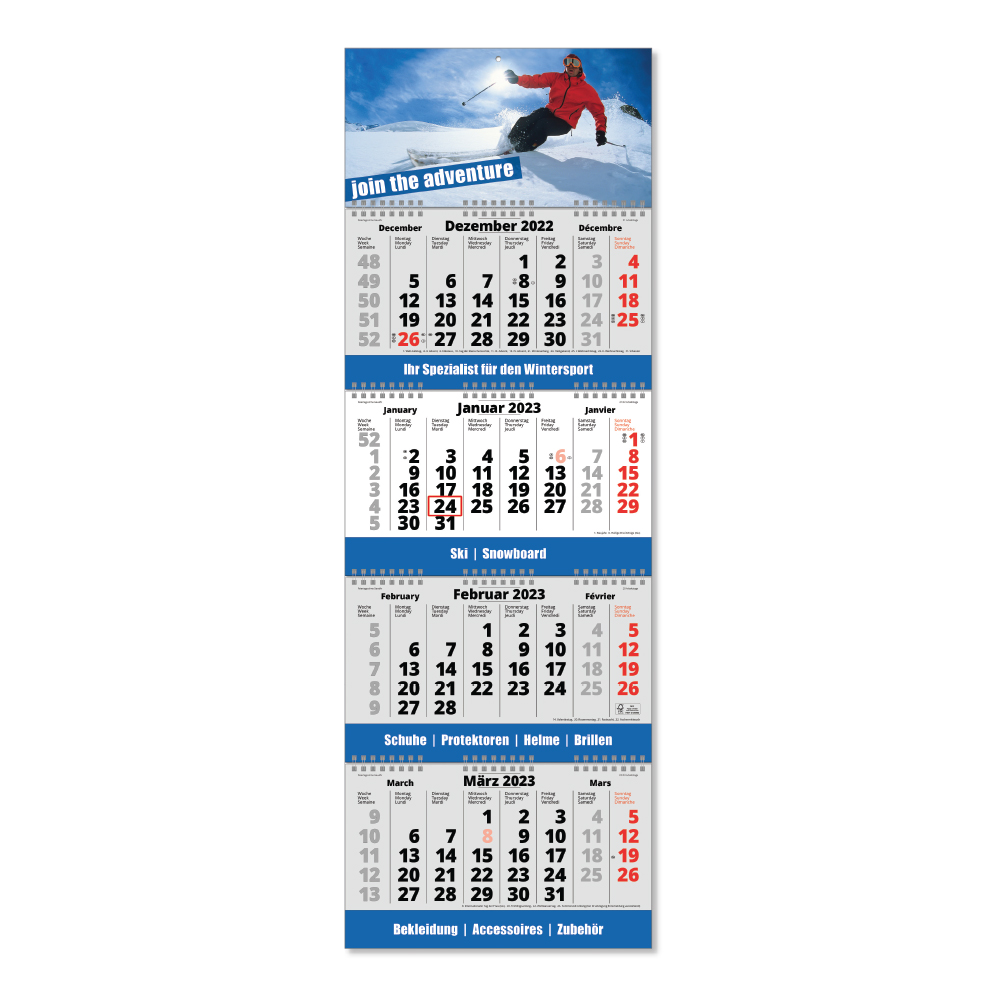 Werbeartikel 4 Monats Kalender Fold-4 Wire-O-Bindung mit Werbeanbringung