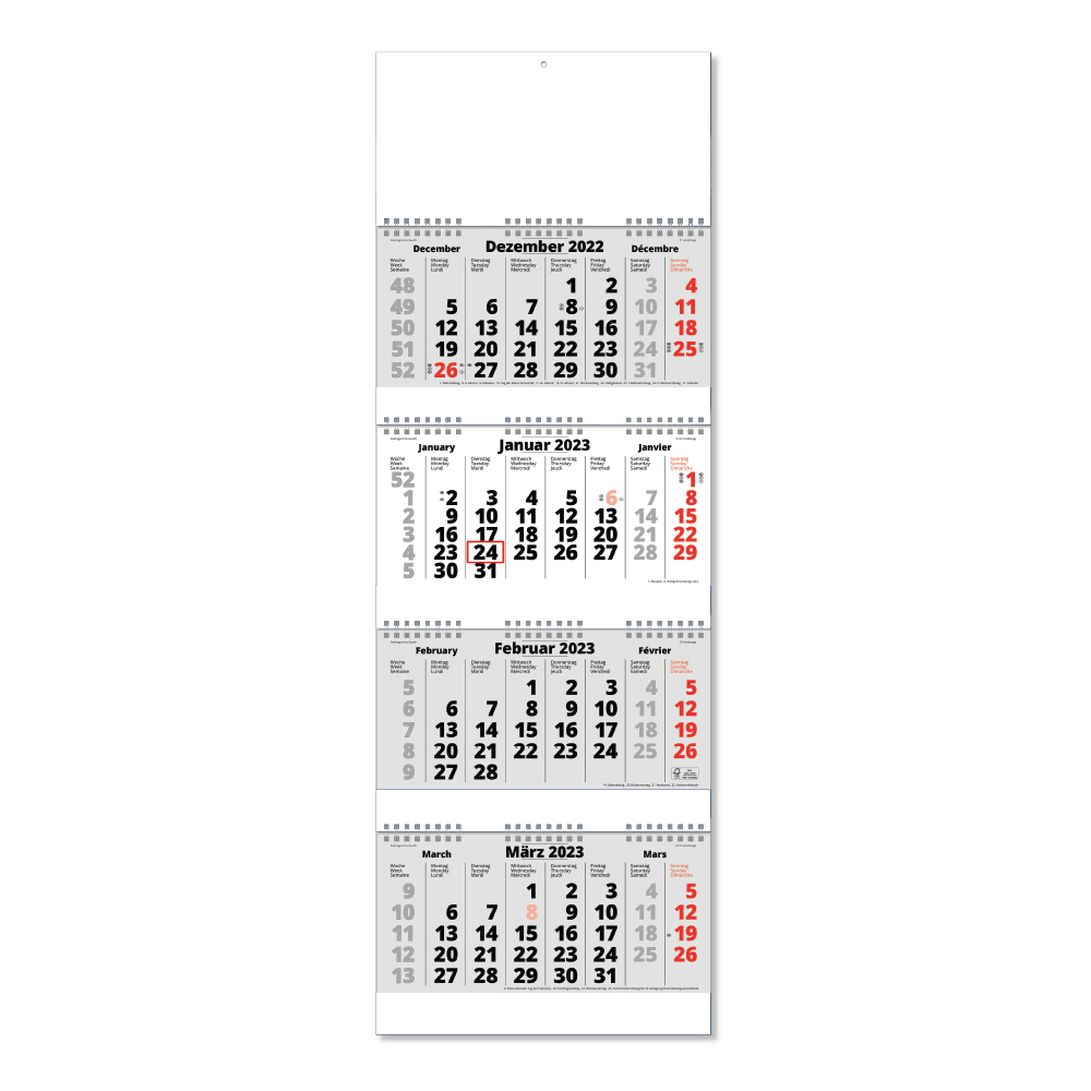 Werbeartikel 4 Monats Kalender Fold-4 Wire-O-Bindung ohne Werbeanbringung