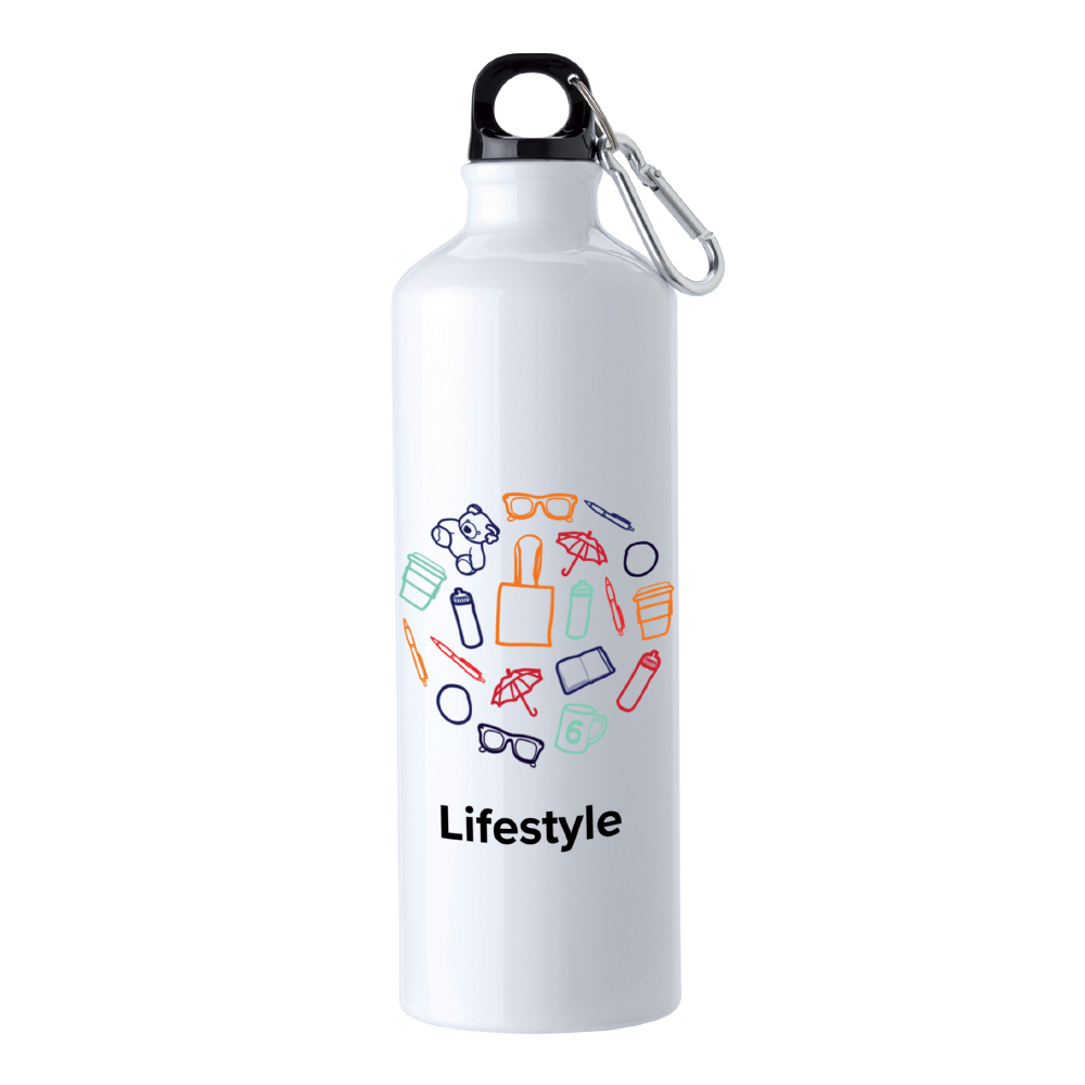 Werbeartikel Trinkflasche in Weiß aus Aluminium inklusive Fotodruck, Inhalt 750ml