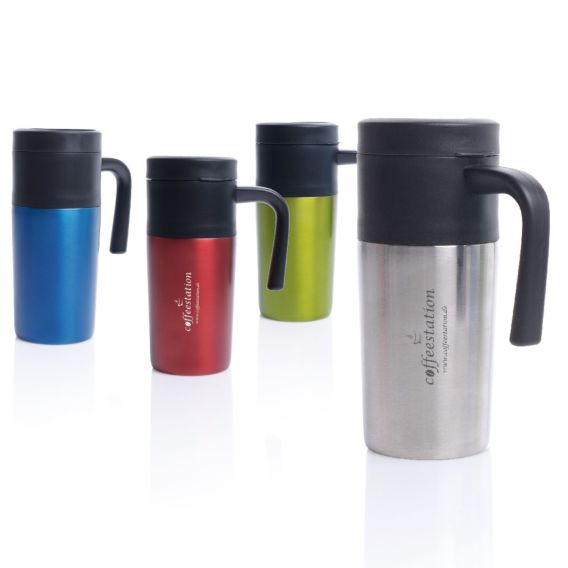 Thermobecher Grab and Go aus Edelstahl mit Kunststoffgriff, 330 ml