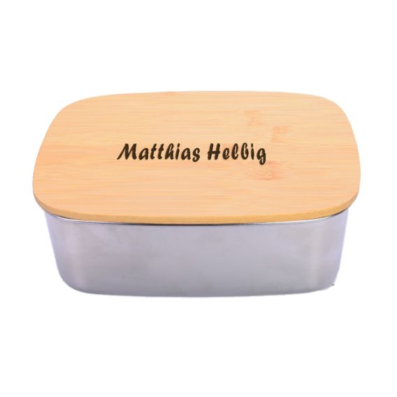 Brotdose aus Edelstahl mit Bambus-Deckel & Besteck | HACH
