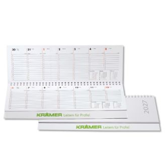 Querkalender mit Wire-O Bindung, weißer Karton-Einband