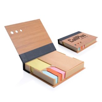 Memobox mit Holzdeckel, Haftnotizen & Werbedruck