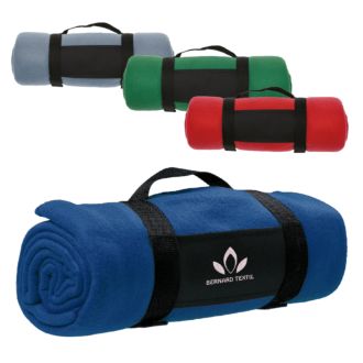 Picknickdecke aus Fleece mit Tragegriff und Werbedruck