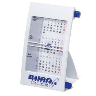 3-Monats Tischkalender blau mit Drehknopf für das Kalendarium