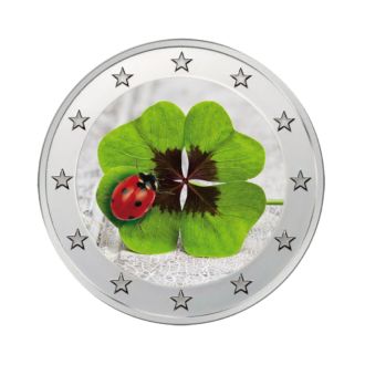 2 Euro M&uuml;nze BRD mit Farb Applikationen -K&uuml;nstlerausgabe Motiv Gl&uuml;ck