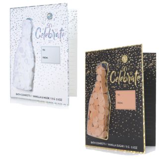 Badekonfetti Champagnerflasche auf Grusskarte