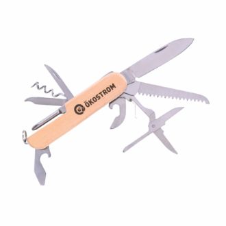 Taschenmesser mit 9 Funktionen aus Edelstahl mit Bambus-Oberfläche