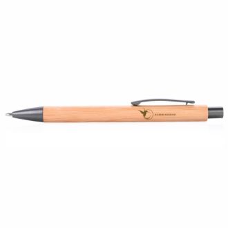 Bambuskugelschreiber mit Metallclip und blauer Mine