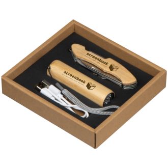 Bambusset Taschenlampe und Messer