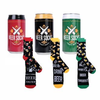 Geschenkdose Socken mit Biermotiv Design in einer Bier-Spardose 