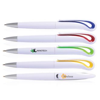 Drehkugelschreiber Meran mit integriertem Clip und farbigen Akzenten