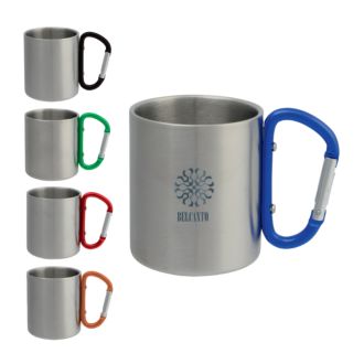 Thermobecher Hiking Day aus Edelstahl mit Karabiner-Henkel, 220 ml mit Logo