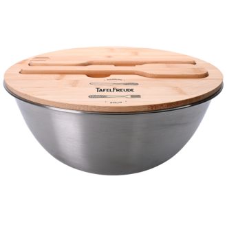 Edelstahl Salatsch&uuml;ssel inkl Bambus Besteck