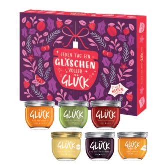 Adventskalender GLÜCK Marmeladen und Sommerhonig im Mini-Glas