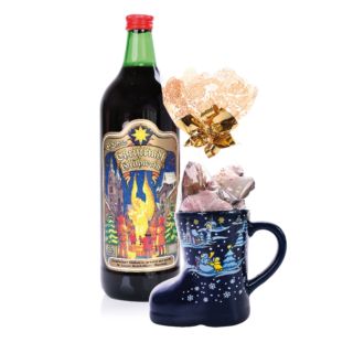 Glühwein Set Steingutstiefel inkl 50g Süßware u Glühwein 1L