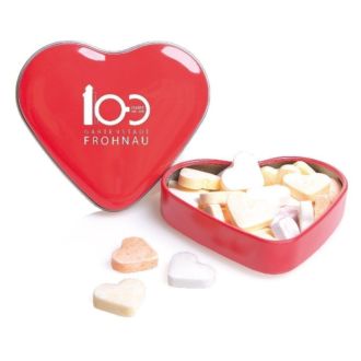Herzbonbon Blechdose in rot mit 27g Inhalt, 7 x 6 x 1,5