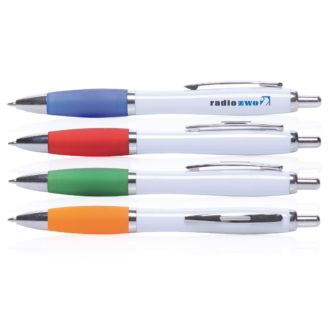 Druckkugelschreiber White Sway mit Metall-Clip und farbiger Griffzone