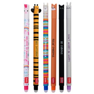 Legami Set l&ouml;schbare Gelstifte Einhorn, Biene,Lama, Corgi, Katze, Hase