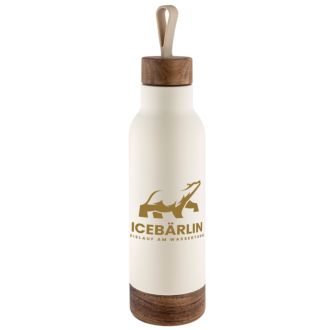 Metmaxx Edelstahl Thermo Trinkflasche m Holz creme