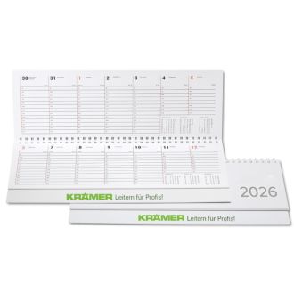 Querkalender mit Wire-O Bindung, weißer Karton-Einband