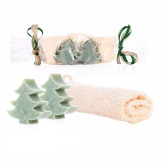 Seifenset Winter Spa mit Tannenbaum-Schafmilchseife und Waschhandschuh