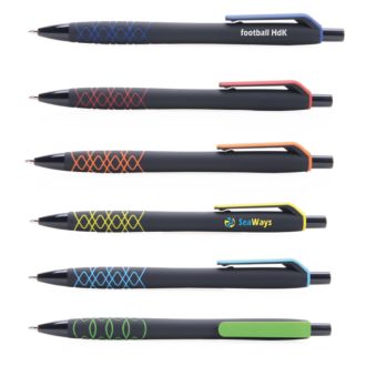 Soft-Touch-Kugelschreiber Gran Canaria mit farbigem Clip, gemusterte Griffzone, Werbedruck