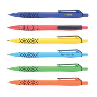 Soft-Touch-Kugelschreiber Tunis mit schwarzem Clip, gemusterte Griffzone