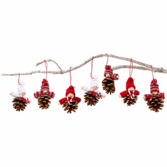 Weihnachtshänger Wichtel- kind auf Tannenzapfen sortiert 8er Set