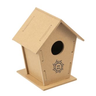 Vogelhaus Bird, 7-teiliger Bausatz aus Holz mit Werbeanbringung