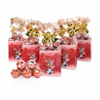 Weihnachtstüten Rentier, 5er Mini-Präsentset Schokokugeln
