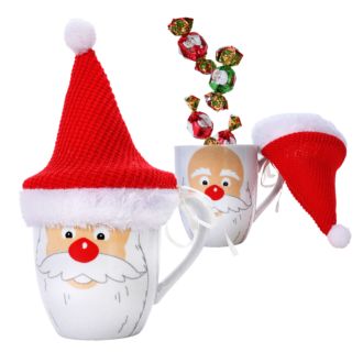 Weihnachtsbecher Porzellan m Mütze u 75g Süßwaren