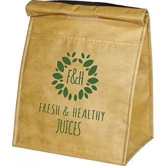 Große Kühltasche Papyrus-Look Non-Woven mit Klettverschluss braun und Logo