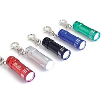 Taschenlampe mit Schlüsselkarabiner und Logo