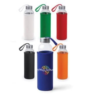 Trinkflasche Take Well aus Glas in isolierender Schutzhülle, 450ml, mit Logo