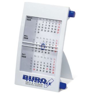 3-Monats Tischkalender blau mit Drehknopf für das Kalendarium