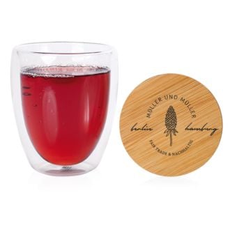 Glas Bamboo - Doppelwandiger Becher mit Deckel