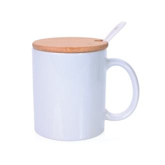 Keramiktasse und Löffel mit Bambusdeckel