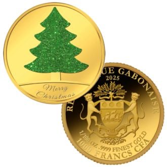 Weihnachtsmünze in Gold Tannenbaum mit Smaragdstaub