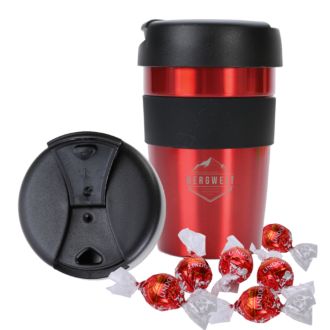 Coffee to go Becher rot inkl 75g Lindor Kugeln