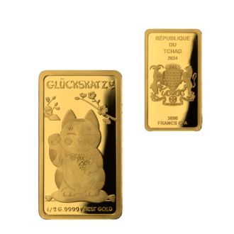 Glückskatze in Gold 0,5 Gramm 9999 Feingold