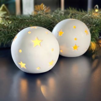 LED Lichtkugel 10cm aus Dolomit-Gestein im Sternendesign mit Timer