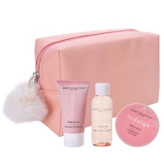 Kulturbeutel rosa mit Pflegeprodukten