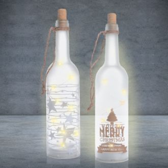 LED-Glasflasche mit Weihnachtsmotiv, 7 x 31 cm