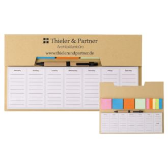 Memo Set aus Karton mit Notizblock und Haftnotizen