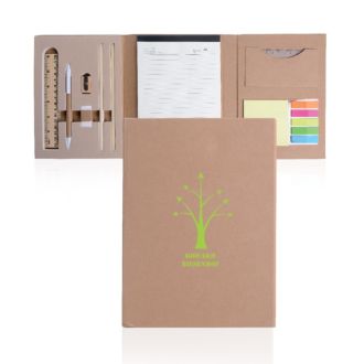 Schreibmappe Office-Set aus Naturkarton mit 10 Teilen & Logo