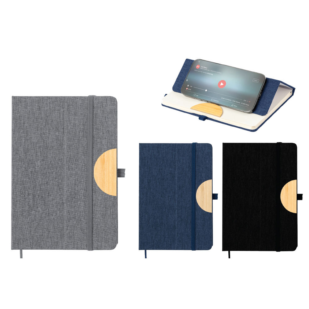 RPET Notizbuch A5 mit Handysttze Bambus als Giveaway | HACH